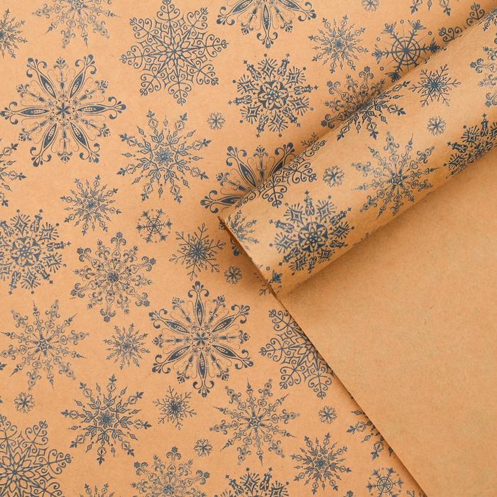 Бумага упаковочная крафтовая «Снежинки», 50 × 70 см