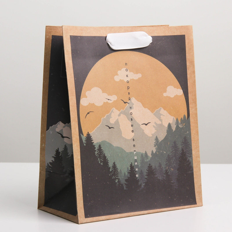 Пакет крафтовый вертикальный «Горы», MS 18 × 23 × 8 см