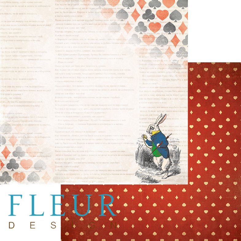 Лист бумаги для скрапбукинга "Кролик", коллекция "В стране чудес", 30х30, плотность 190 гр