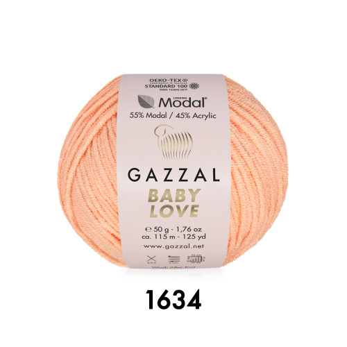 Пряжа Gazzal Baby Love,  55% - модал, 45% - акрил, 50гр/115м, цв.1634 – бледно-персиковый