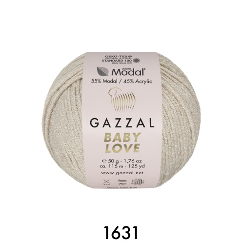 Пряжа Gazzal Baby Love,  55% - модал, 45% - акрил, 50гр/115м, цв.1631 – светло-бежевый