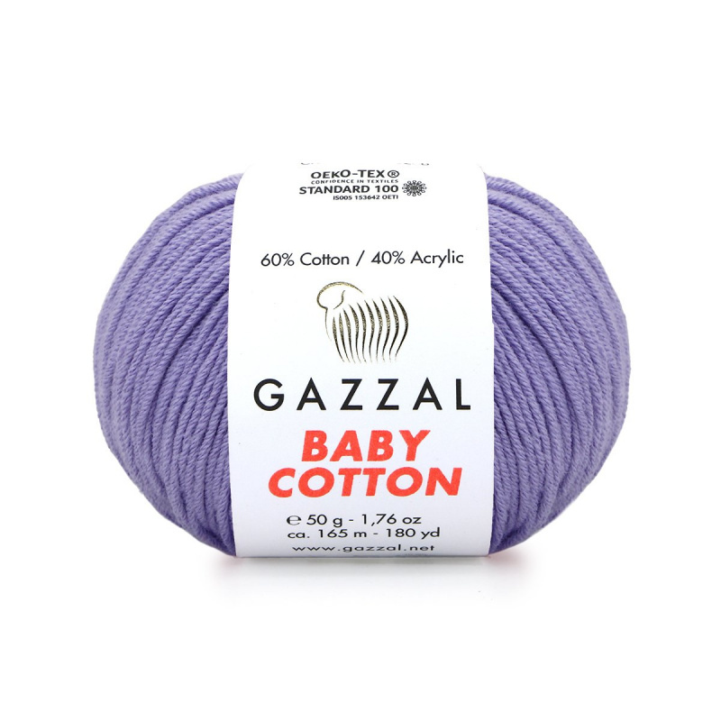 Пряжа Gazzal baby cotton 60% хлопок, 40% акрил, 50гр/165м, цвет: 3420 (сирень)