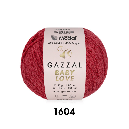 Пряжа Gazzal Baby Love,  55% - модал, 45% - акрил, 50гр/115м, цв.1604 – красный