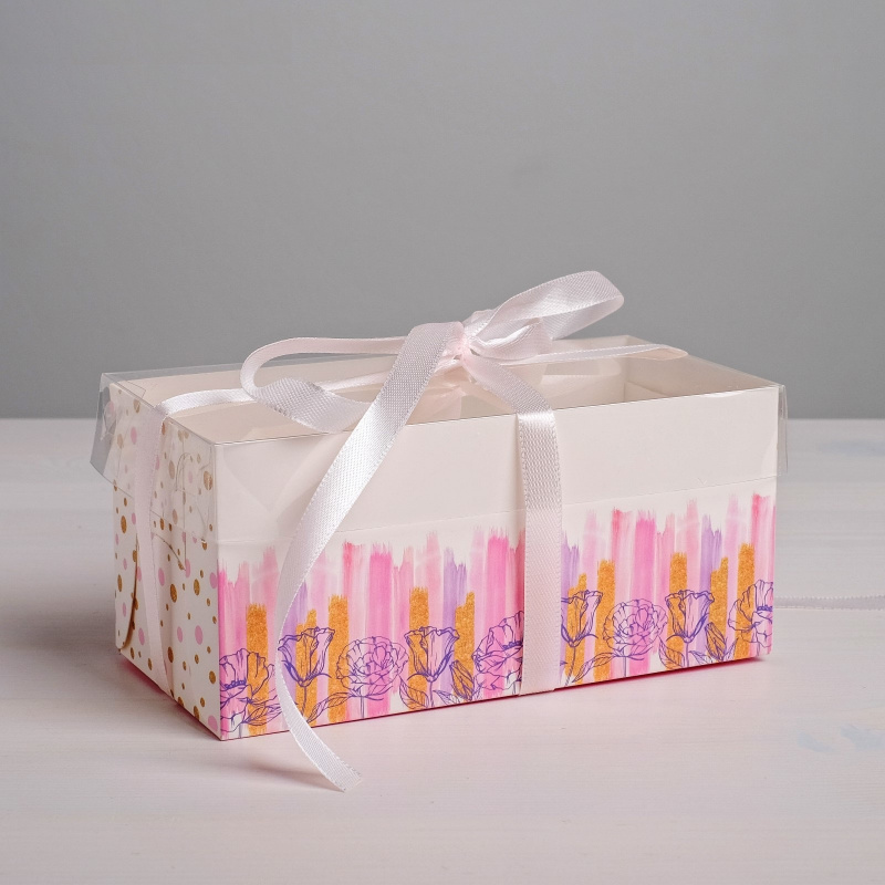 Коробка на 2 капкейка Flower Patterns, 16х8х7,5 см