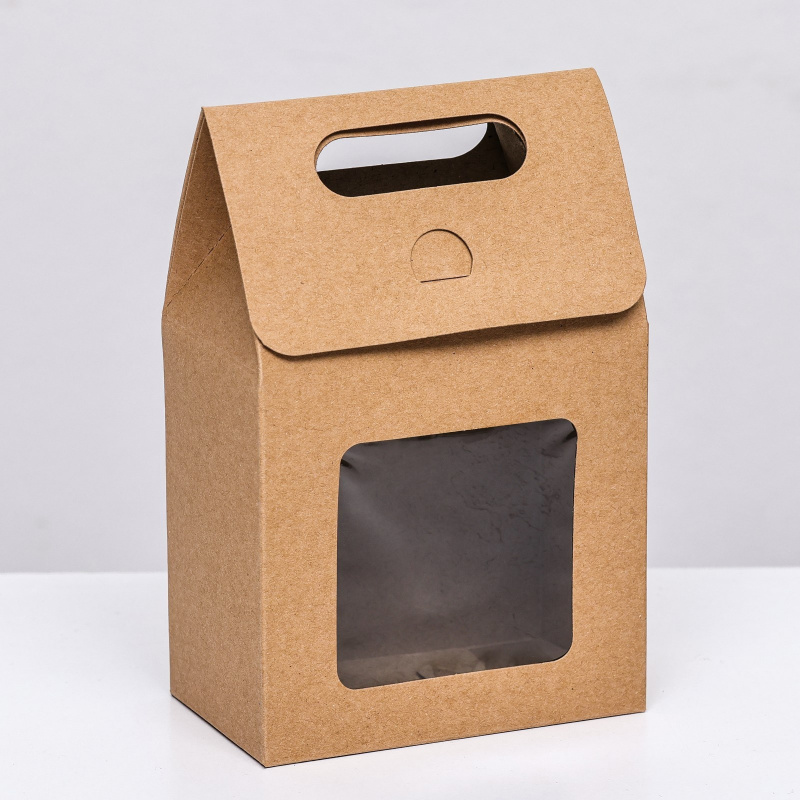 Коробка-пакет с окном, крафт, 15 х 10 х 6 см