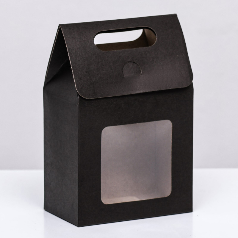 Коробка-пакет с окном, черный, 15 х 10 х 6 см