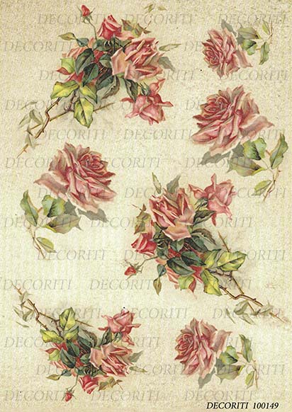 Рисовая бумага с рисунком DECORITI 100149, формат А4, Винтажные розы