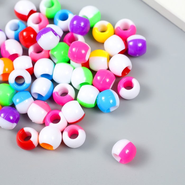 Бусины для творчества пластик "Бочонок двухцветный" цветные 10шт. 1х1,2х1,2 см