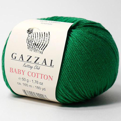 Пряжа Gazzal baby cotton 60% хлопок, 40% акрил, 50гр/165м, цвет: 3456 (зелёный)