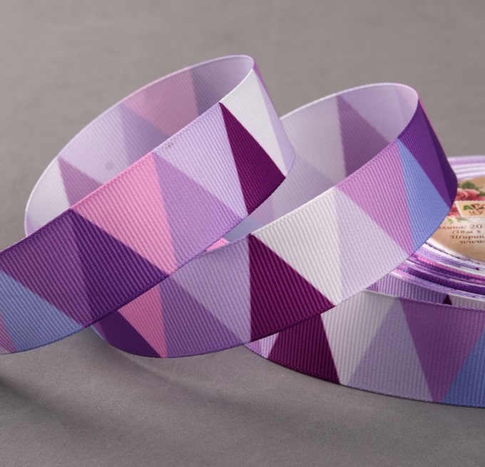 Лента репсовая «Треугольники», 25 мм, цвет фиолетовый