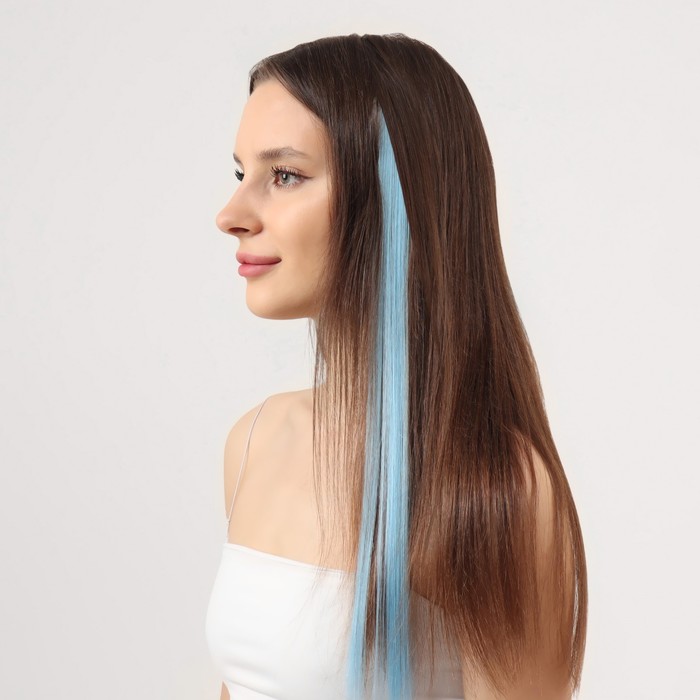 Локон накладной, прямой волос, на заколке, люминесцентный, 45 см, цвет голубой
