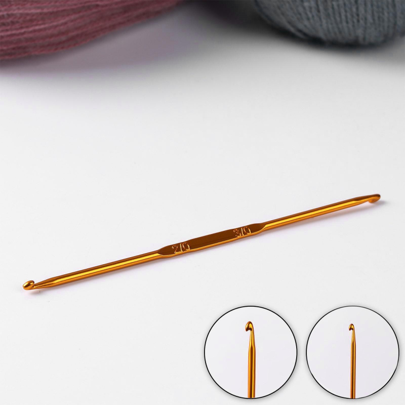 Крючок для вязания, двухсторонний, d = 2/3 мм, 13,5 см, цвет золотой