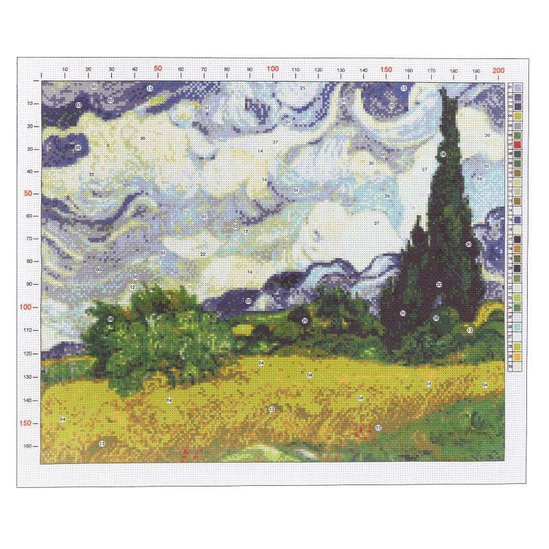 Канва для вышивания с рисунком «Ван Гог. Пшеничное поле с кипарисами» 47х39 см