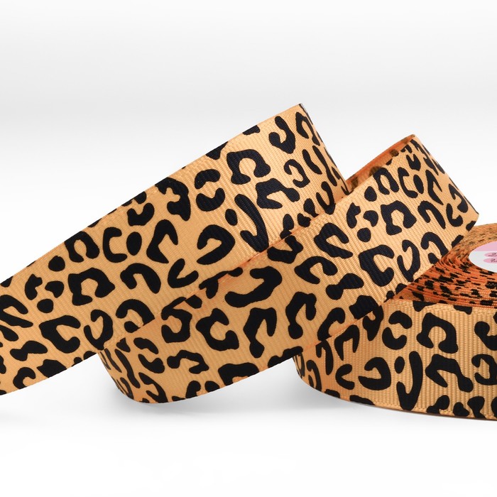 Лента репсовая «Леопард», 25 мм, цвет бежевый/чёрный