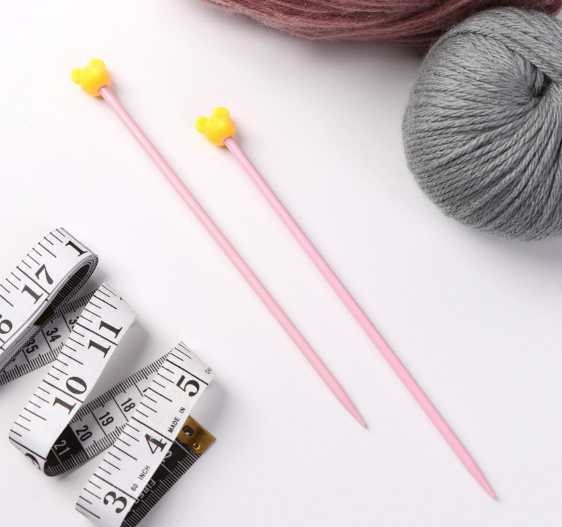 Спицы для вязания, «Мышки», прямые, детские, с фигурным наконечником, d=4,5 мм, 20 см, 2 шт