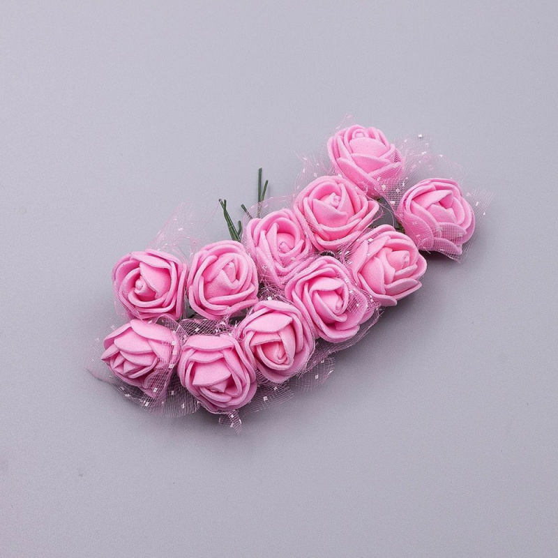 Головки цветков "Розочка" на веточке с сеточкой, светло-розовый