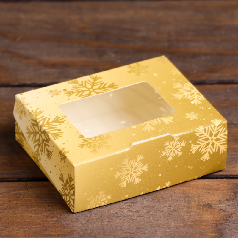 Коробка складная "Золотые снежинки", 10 х 8 х 3,5 см