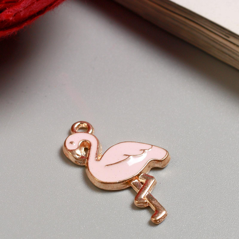 Декор для творчества металл, эмаль "Розовый фламинго" золото 2,8х1,8 см
