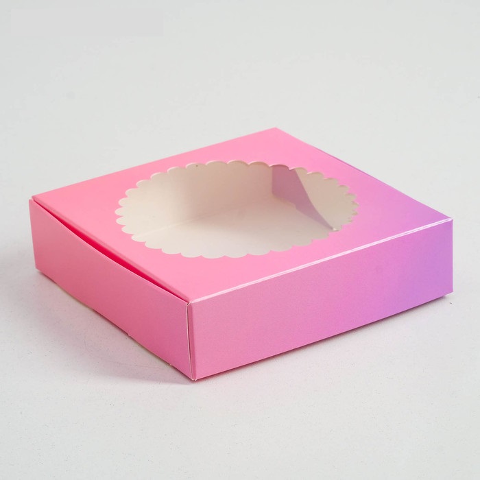 Подарочная коробка сборная с окном, розово-сиреневая, 11,5 х 11,5 х 3 см