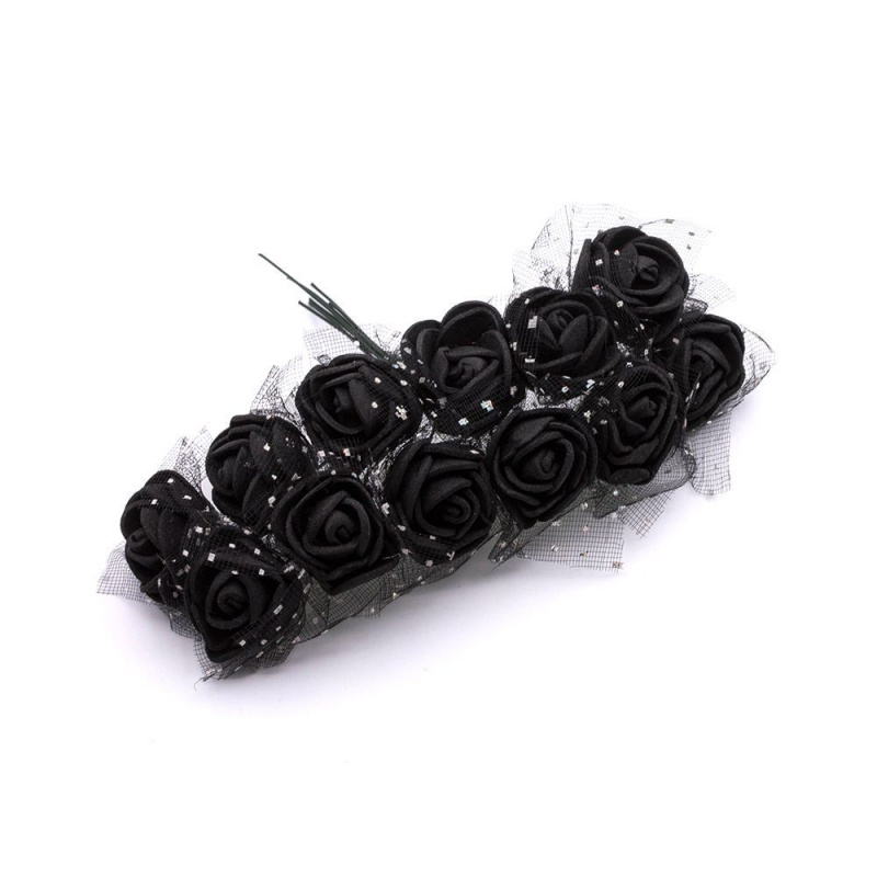 Головки цветков "Розочка" на веточке с сеточкой, черный