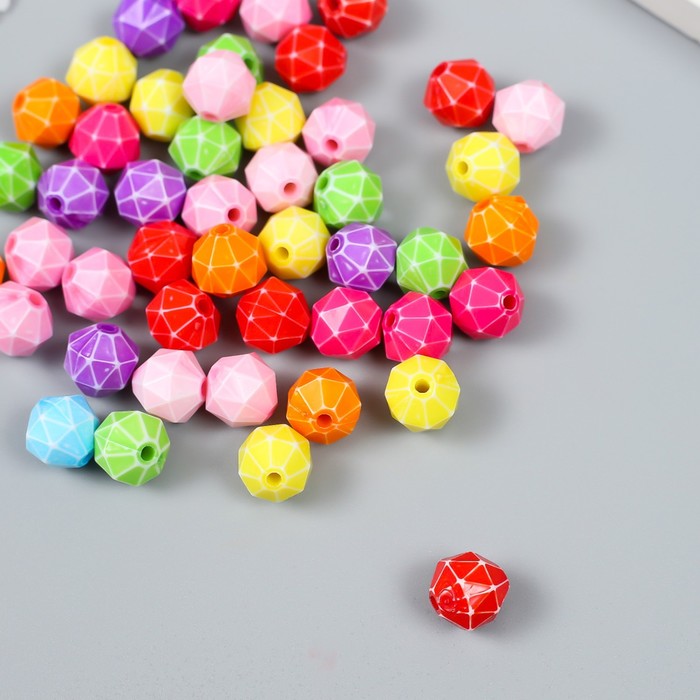 Бусины для творчества пластик "Ромбики с гранями" цветные 15шт. 1х1х1 см