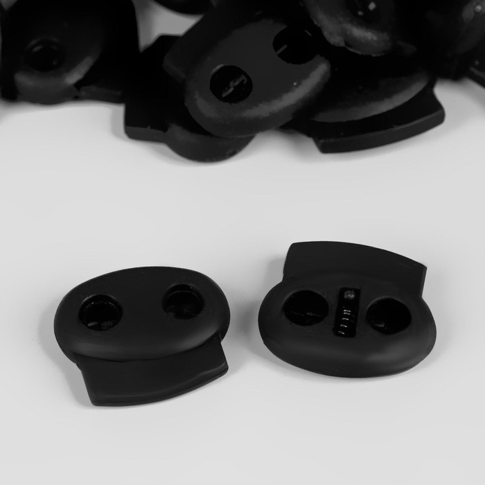 Двойной фиксатор для шнура, d = 4 мм, 2,5 × 2,2 см, цвет чёрный