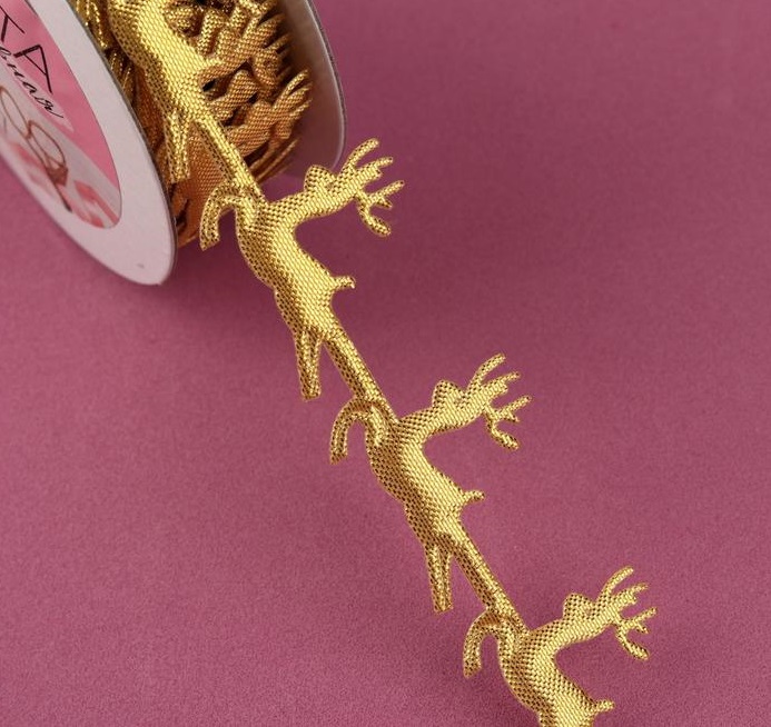 Лента декоративная фигурная «Олени», 25 мм, цвет золотой