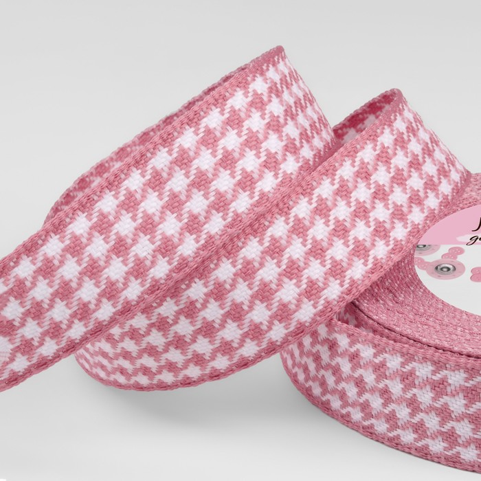 Лента декоративная «Гусиная лапка», 25 мм, цвет розовый/белый