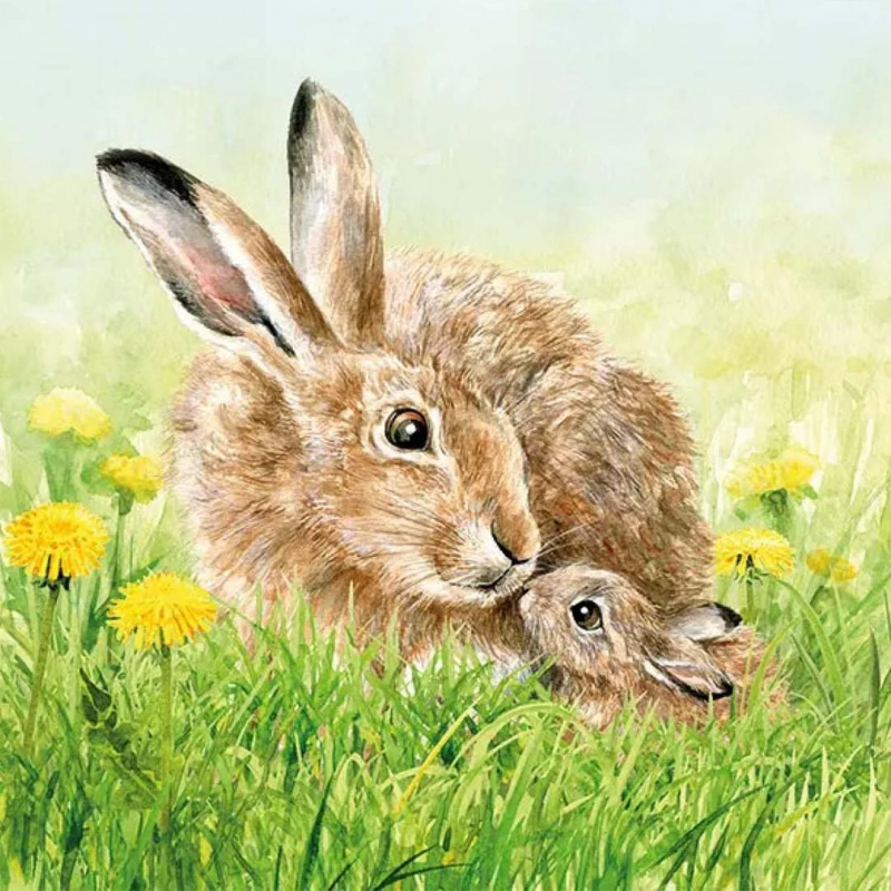 Салфетка для декупажа "Семья кроликов", трехслойная, бумажная, 33х33 см.,1 \4 (Ambiente)