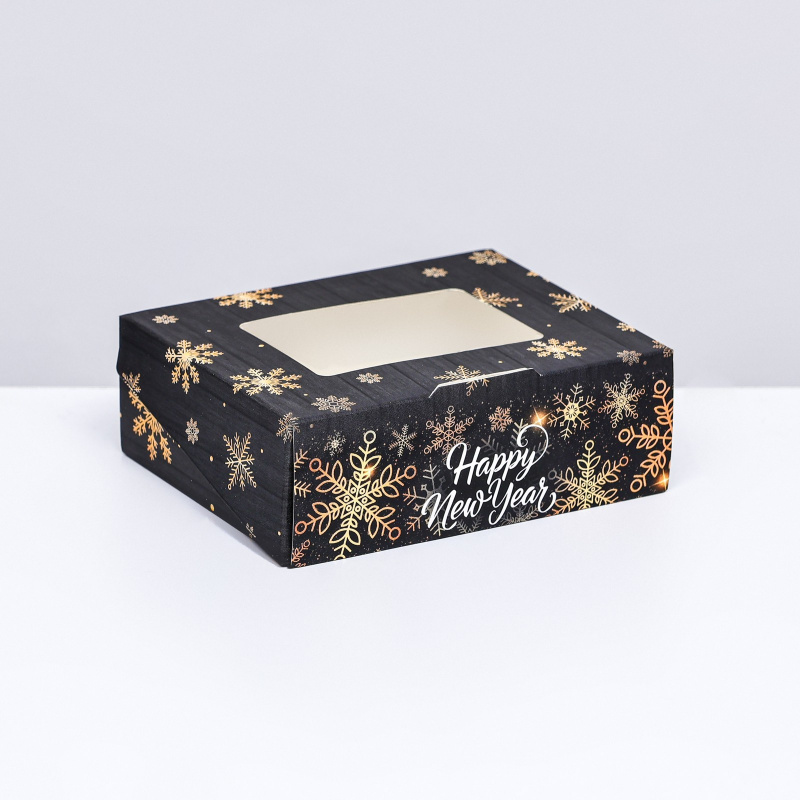 Коробка складная "Снежинки", черная, 10 х 8 х 3,5 см