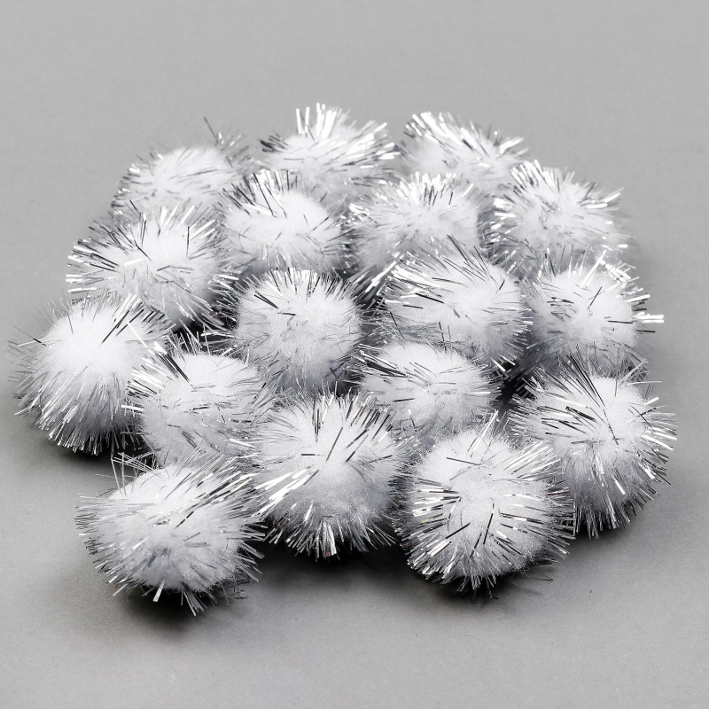 Детали для декора «Бомбошки с блеском» 1 шт., размер 1 шт: 2,5 см, цвет белое серебро