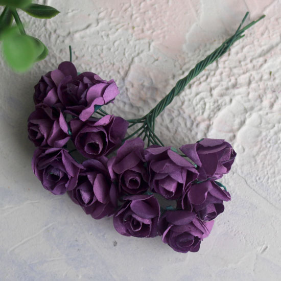 Головки цветов на веточке "Розочка бумажная", темно-фиолетовый